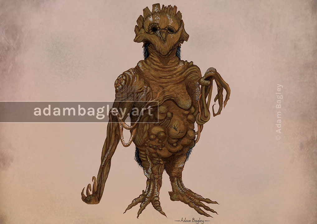This image shows conceptual character design for The Dark Crystal: Age of Resistance television series by The Jim Henson Company, created and produced by artist Adam Bagley using traditional drawing and painting techniques.