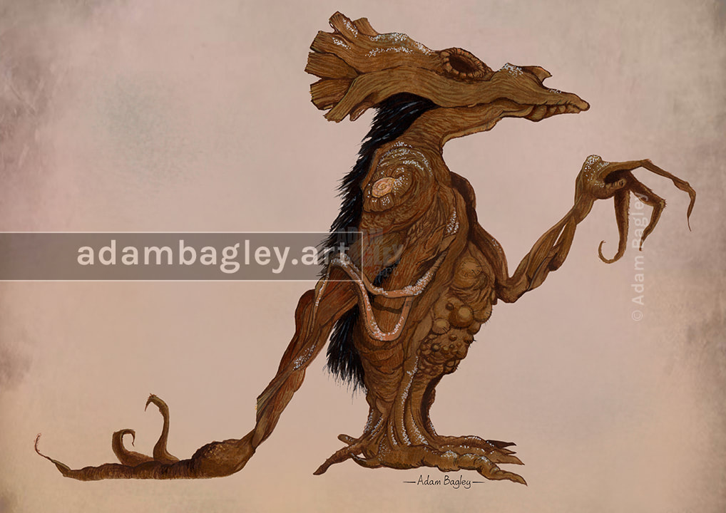 This image shows conceptual character design for The Dark Crystal: Age of Resistance television series by The Jim Henson Company, created and produced by artist Adam Bagley using traditional drawing and painting techniques.
