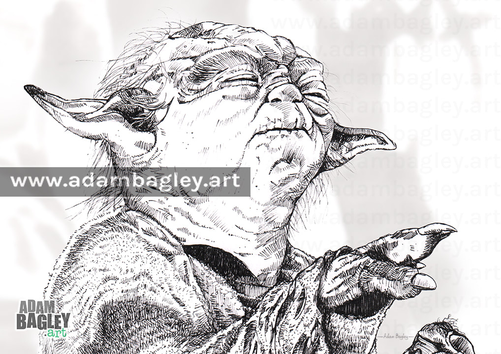This image is of an illustration of Jedi Master Yoda from the Star Wars saga. Showing Yoda using The Force on the swamp planet Dagobah, this Empire Strikes Back inspired artwork was created by British artist Adam Bagley.